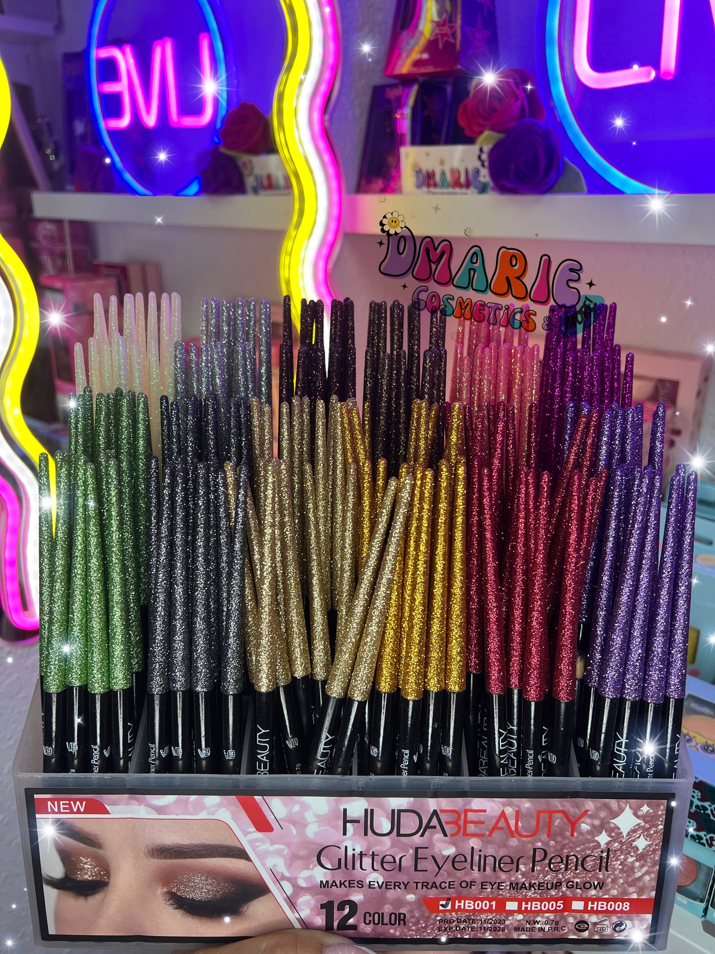 Huda Beauty Glitter Eyeliner Pencil – Delineador en Lápiz con Glitter | Paquete Mixto de 12 Colores