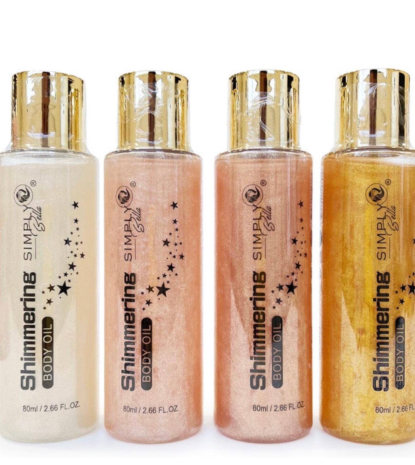 Simply Bella Shimmering Body Oil – Paquete de 4 Piezas (Tonos Surtidos)