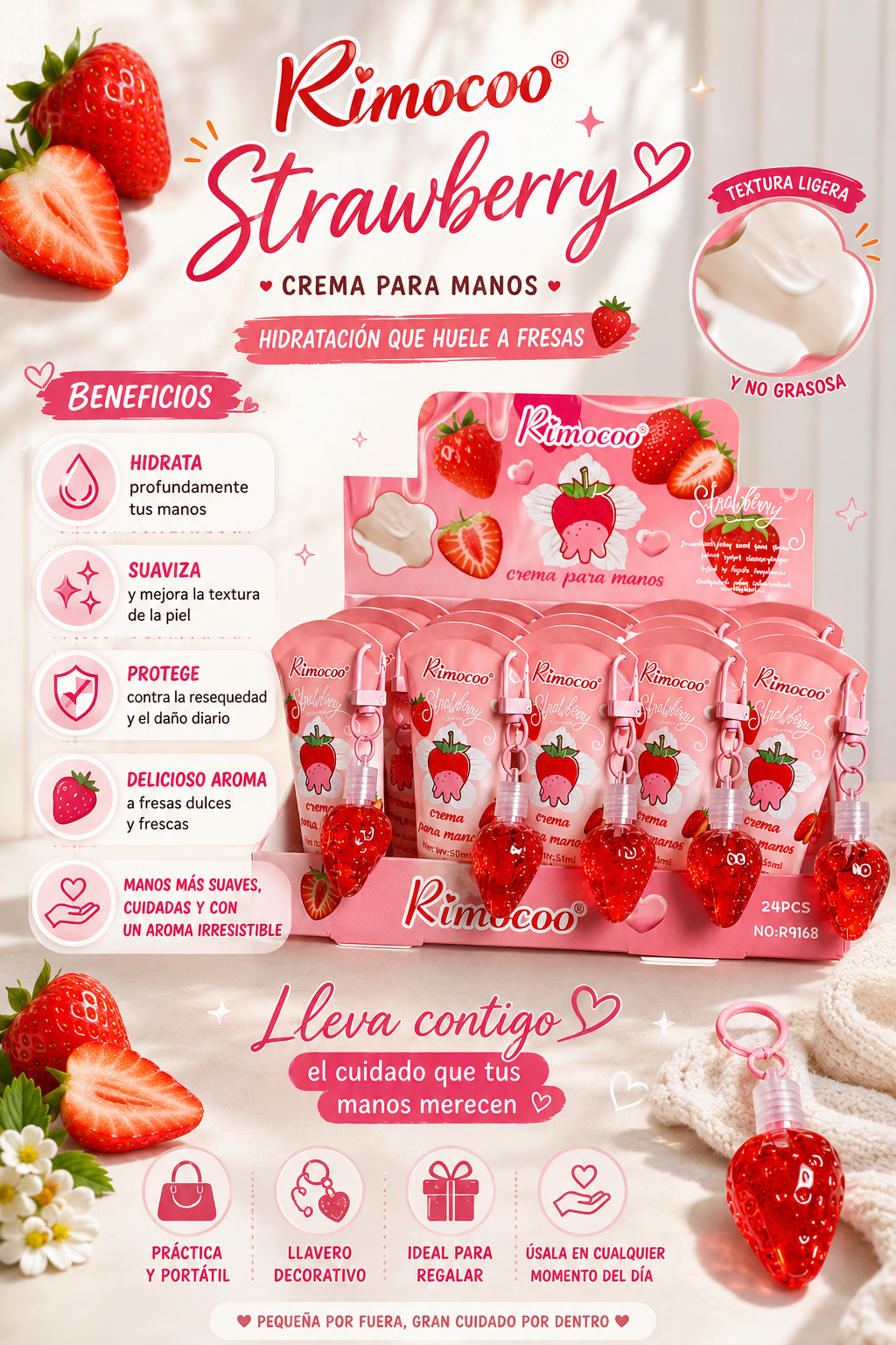 Crema para Manos Strawberry con Llavero – Rimocoo