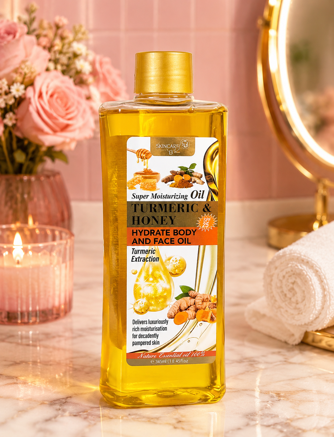 Aceite Hidratante de Cúrcuma y Miel SPF 25 – Rostro y Cuerpo