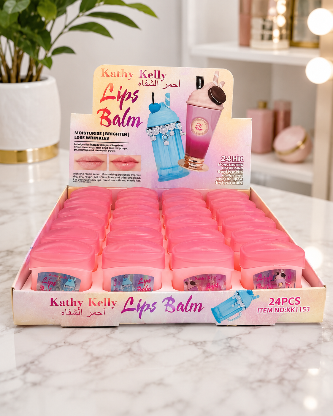 Kathy Kelly Lip Balm – Caja de 24 Bálsamos Labiales Hidratantes