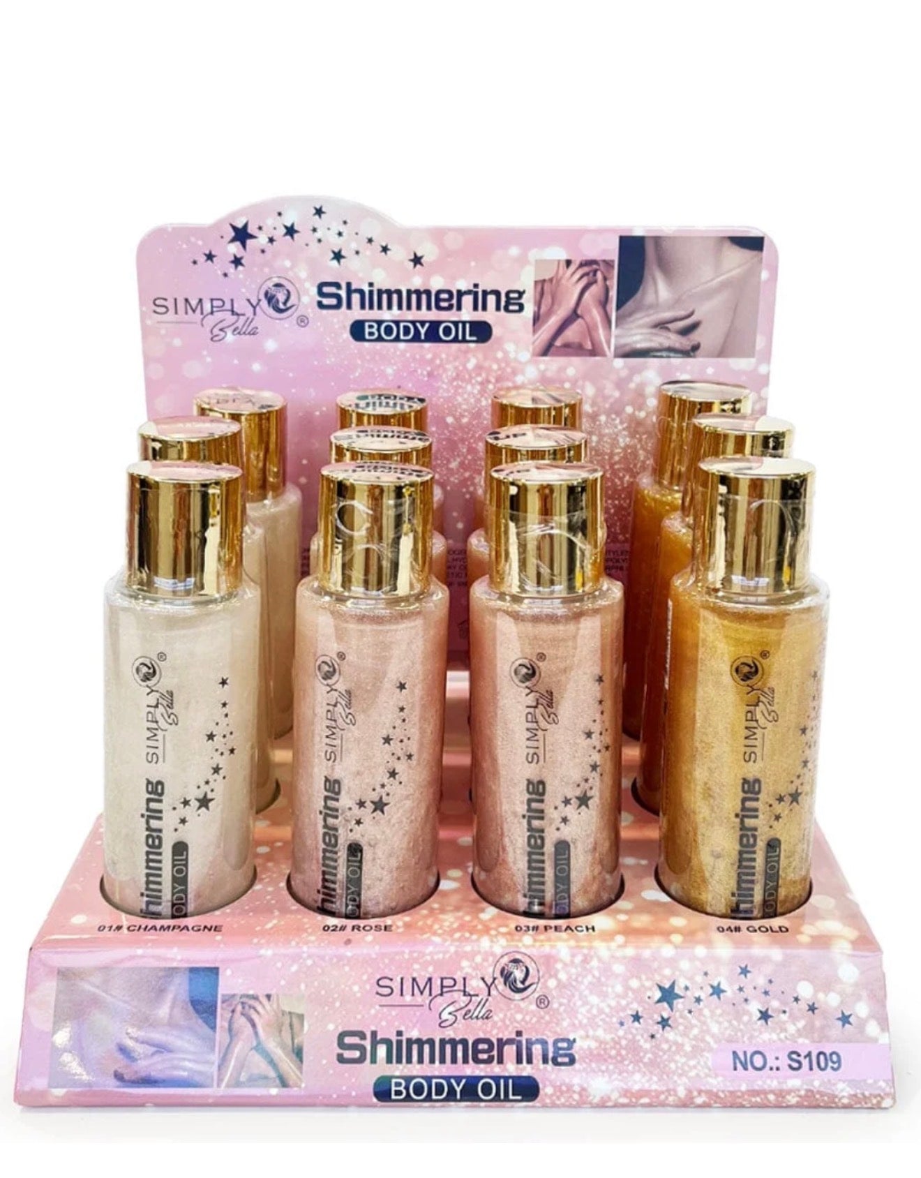 Simply Bella Shimmering Body Oil – Paquete de 4 Piezas (Tonos Surtidos)