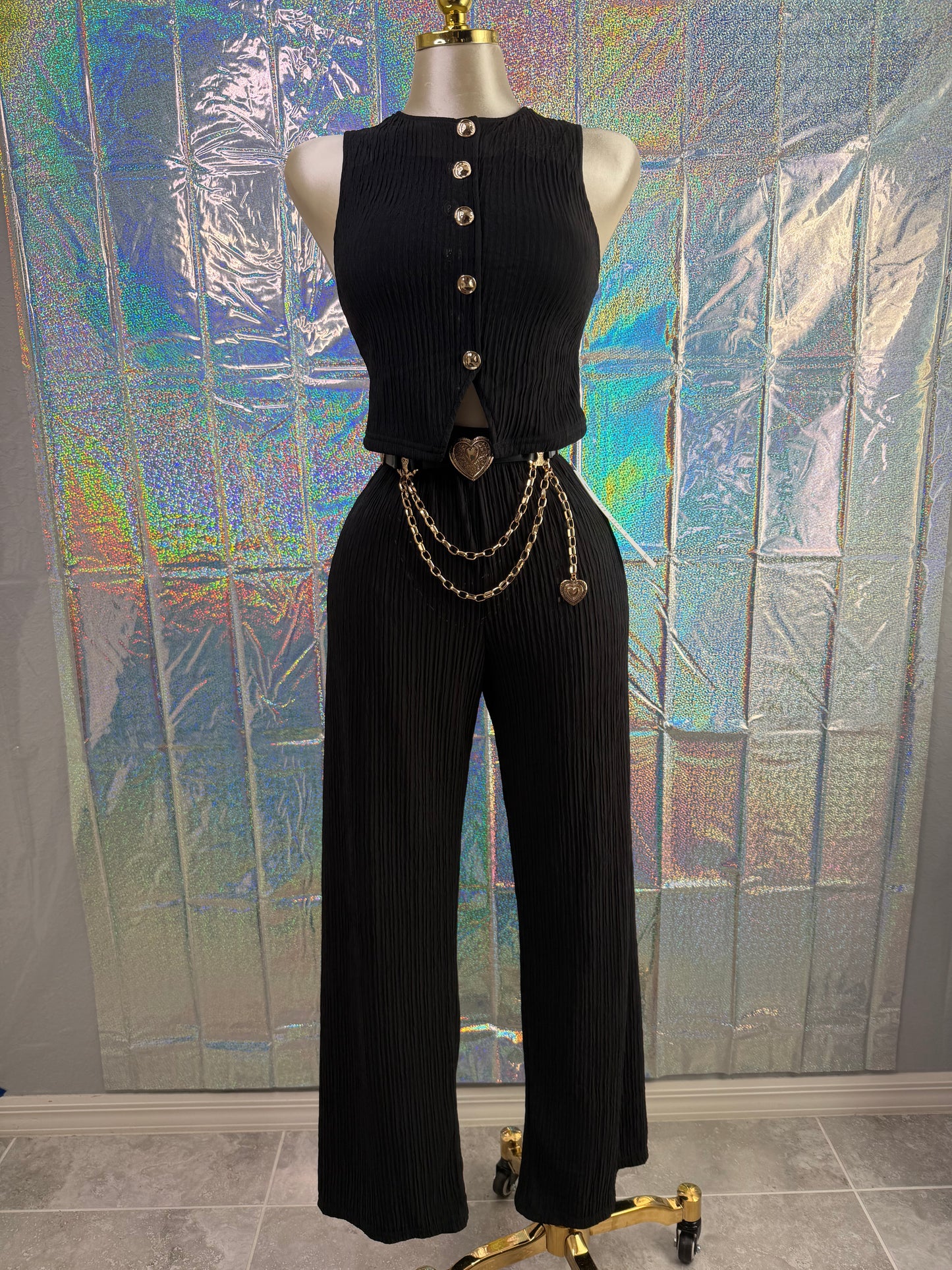 Love Poem Pleated Two-Piece Set – Black Elegance