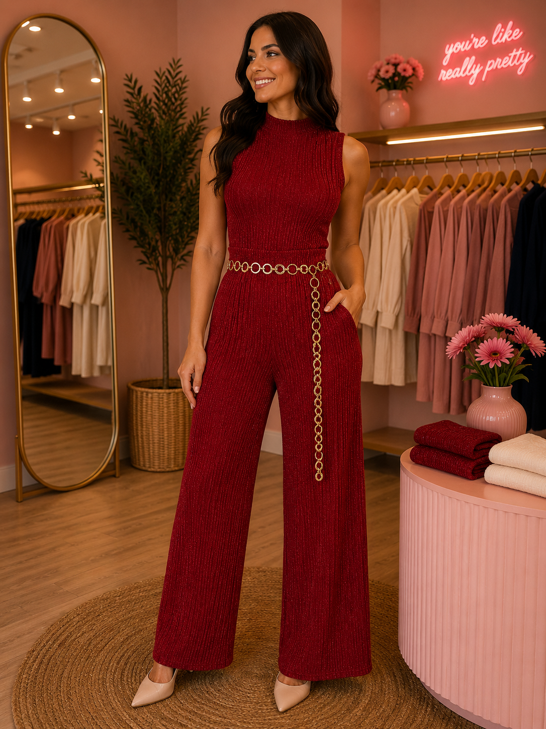 Love Poem Pleated Set – Wine Red