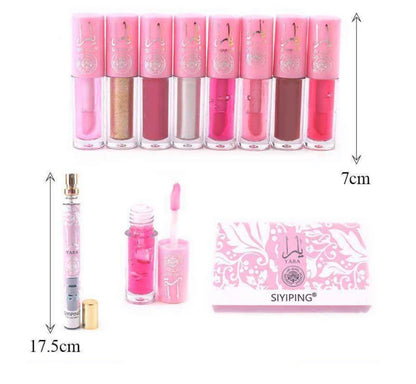 Set de Labiales Líquidos + Perfume Yara – 9 Piezas | Edición de Regalo Paquete de 2 pcs