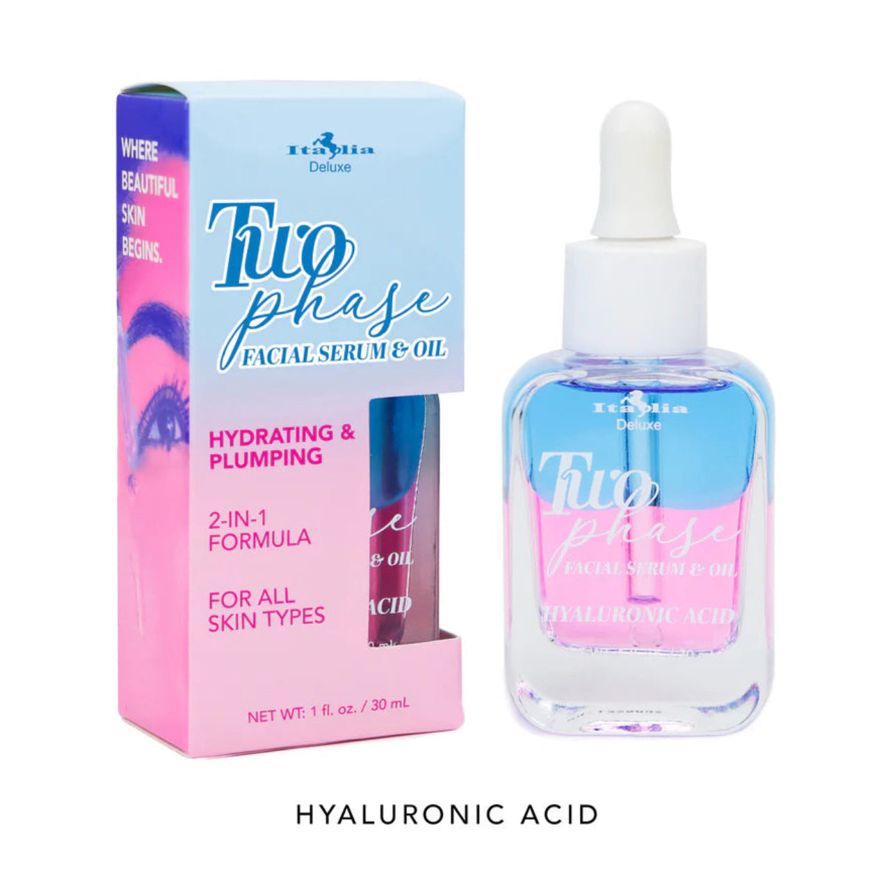 Italia Deluxe Two Phase Facial Serum & Oil 2-en-1 – Suero + Aceite Facial | Paquete de 4 Piezas Surtidas