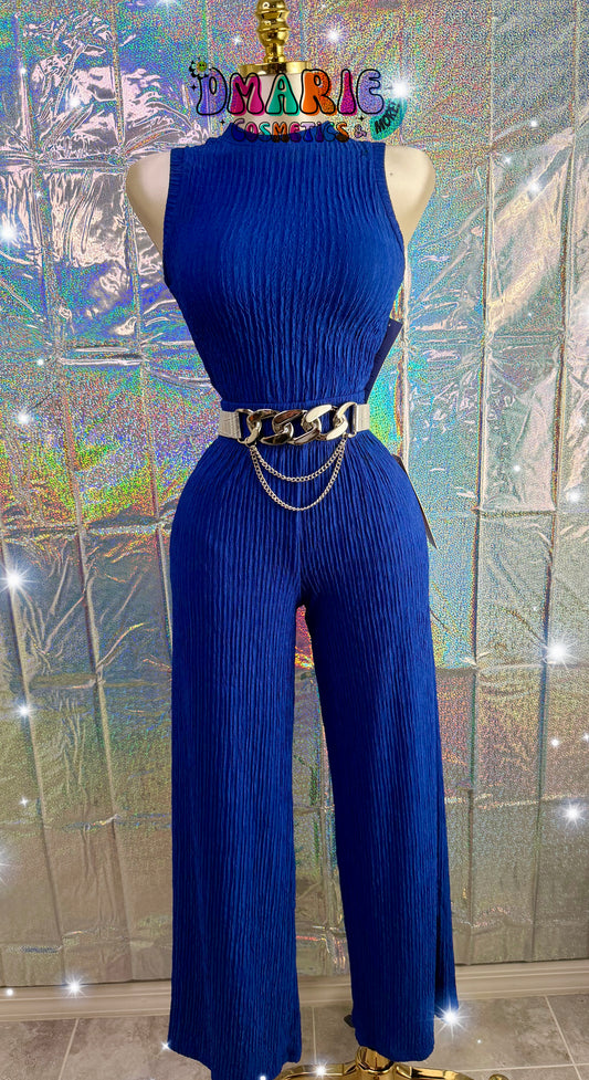 Love Poem Royal Blue Pleated Jumpsuit