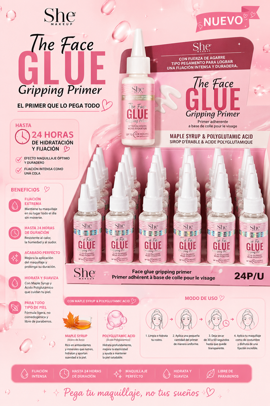 She Makeup The Face Glue Gripping Primer – Primer Adhesivo de Larga Duración (24 horas) paquete de 6pcs