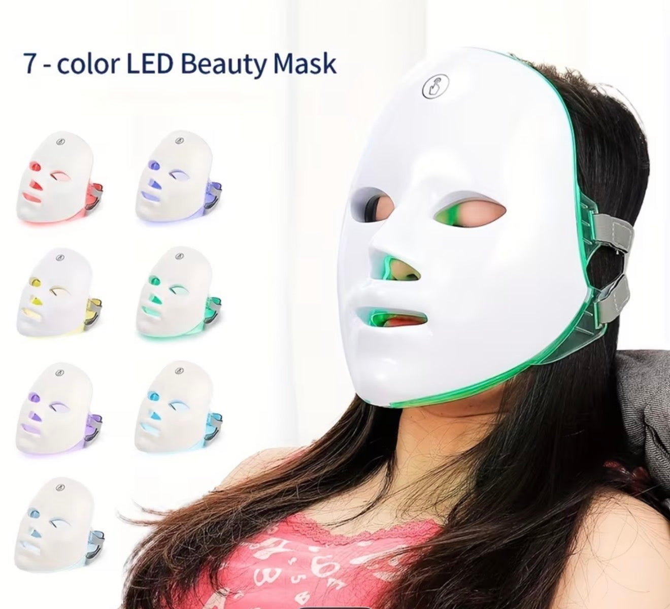 Máscara Facial LED de 7 Colores Recargable – Terapia de Luz para el Cuidado de la Piel