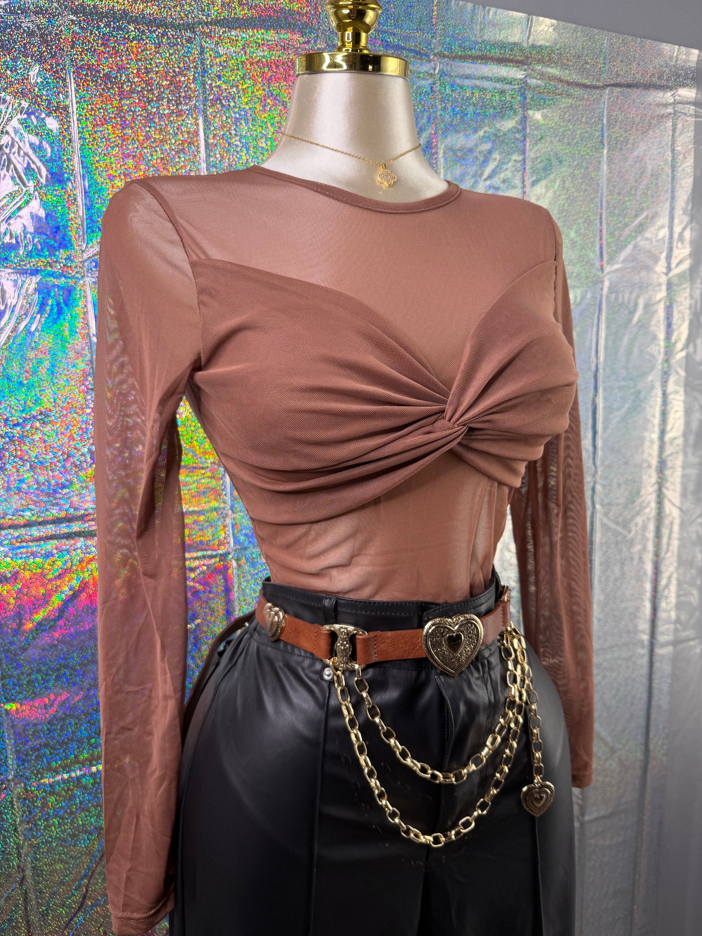 Blusa Mesh Twist Mocha