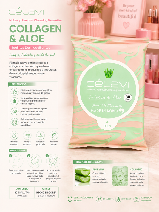 Toallitas Desmaquillantes Célavi Aloe & Collagen