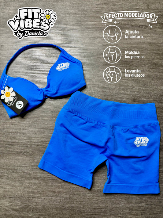 Royalty Blue Set Deportivo Moldeador FitVibes by Daniela – 2 Piezas | Top Deportivo + Short de Compresión