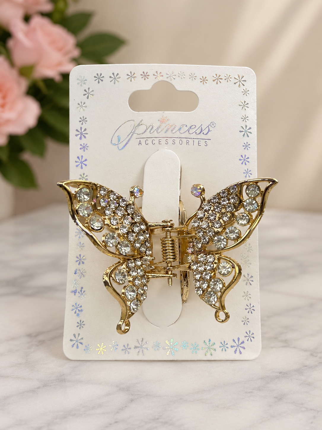 Pinza para Cabello Mariposa con Cristales | Paquete de 5 Piezas