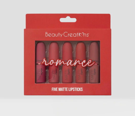 Beauty Creations Romance Matte Lipstick Collection – Set de 5 Labiales Mate